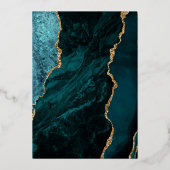 Invitation En Aluminium Moderne Turquoise Bleu Or Agate Mariage foncé (Verso)
