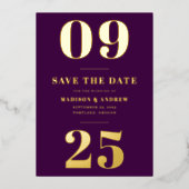 Invitation En Aluminium Moderne violet et or gras Date Enregistrer la date (Recto)