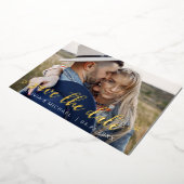 Invitation En Aluminium Modifiable Enregistrer la date Gold Coeurs manuscr (Rotation)