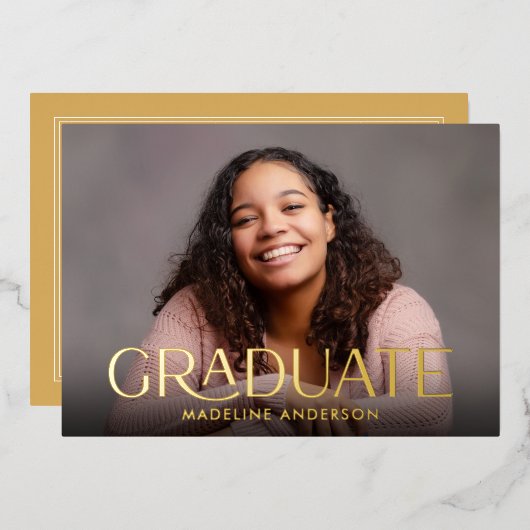 Invitation En Aluminium Moins de graduation moderne Photo Gold (Recto/Verso)