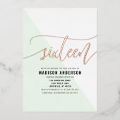 Invitation En Aluminium Monnaie Vert Couleur Bloc Doux 16 Anniversaire (Recto)