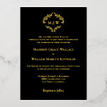 Invitation En Aluminium Monogram Black Gold Luxe Elegant Mariage Crest<br><div class="desc">Célébrez votre journée spéciale avec élégance et style avec notre Elégant Black Gold Modern Typography Love script Foil Invitation. Cette invitation exquise présente une combinaison intemporelle d'or et de noir, créant un look sophistiqué et luxueux. Le point central du design est le mot "Amour" écrit dans une police de caractères...</div>