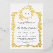 Invitation En Aluminium Monogram Crest Classic Mariage Gold (Recto)