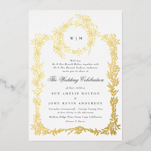 Invitation En Aluminium Monogram Crest Classic Mariage Gold (Recto)