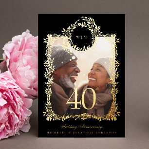 Invitation En Aluminium Monogram Gold Botanical 40e anniversaire de mariag