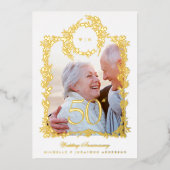 Invitation En Aluminium Monogram Gold Wreath 50e anniversaire Mariage (Recto)