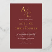 Invitation En Aluminium Monogram Modern Burgundy Gold (Recto)