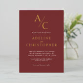 Invitation En Aluminium Monogram Modern Burgundy Gold (Debout devant)