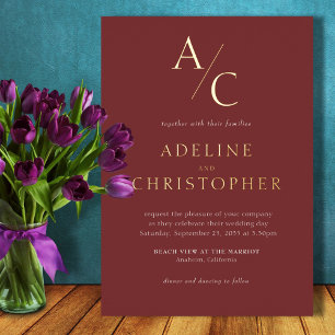 Invitation En Aluminium Monogram Modern Burgundy Gold