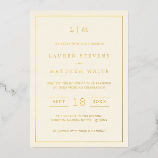 Invitation En Aluminium Monogramme à crème simple Mariage élégant (Recto)