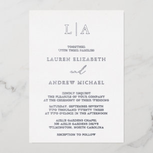 Invitation En Aluminium Monogramme à huile d'argent Mariage minimaliste in