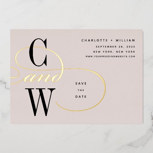 Invitation En Aluminium Monogramme à huile d'olive classique Enregistrer l (Recto)