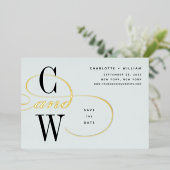 Invitation En Aluminium Monogramme à huile d'olive classique Enregistrer l (Debout devant)