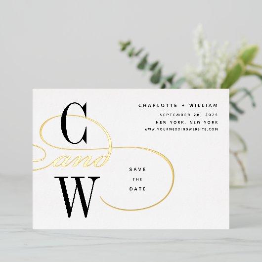 Invitation En Aluminium Monogramme à huile d'olive classique Enregistrer l (Debout devant)