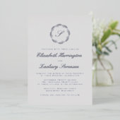 Invitation En Aluminium Monogramme argenté classique Mariage gris de scrip (Debout devant)