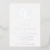 Invitation En Aluminium Monogramme argenté Mariage bleu glace (Recto)