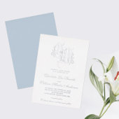 Invitation En Aluminium Monogramme argenté Mariage bleu glace