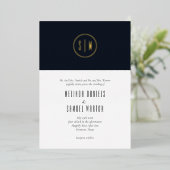 Invitation En Aluminium Monogramme bleu bleu Mariage or (Debout devant)