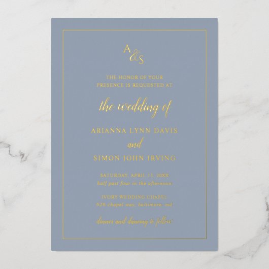 Invitation En Aluminium Monogramme bleu foncé simple Mariage élégant (Recto)
