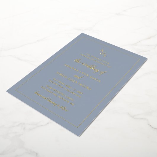 Invitation En Aluminium Monogramme bleu foncé simple Mariage élégant (Rotation)