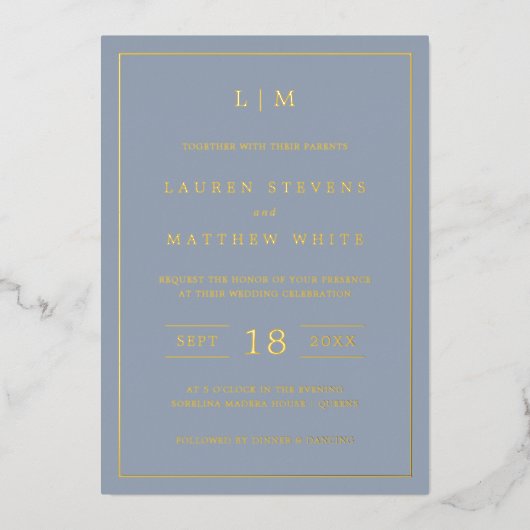 Invitation En Aluminium Monogramme bleu foncé simple Mariage élégant (Recto)