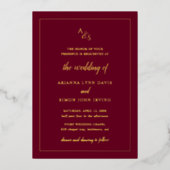 Invitation En Aluminium Monogramme bordeaux simple Mariage élégant formel (Recto)