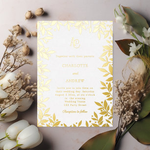 Invitation En Aluminium Monogramme botanique en or blanc pour mariage de l