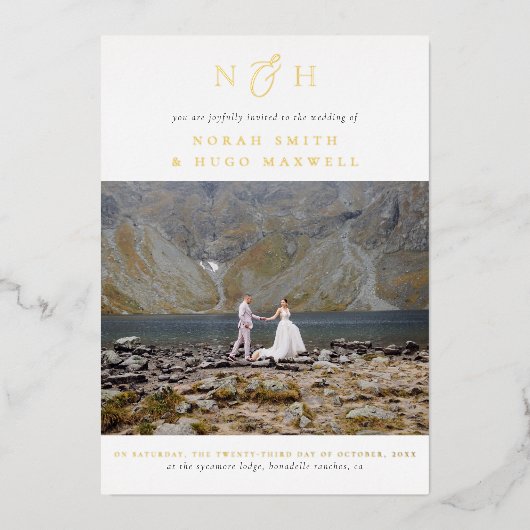 Invitation En Aluminium Monogramme brillant tout en un code QR Mariage pho (Recto)