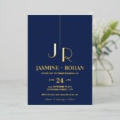 Invitation En Aluminium Monogramme classique marine bleu mariage formel (Debout devant)