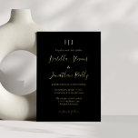 Invitation En Aluminium Monogramme classique minimaliste Mariage Black Gol<br><div class="desc">Monogramme classique minimaliste Faire-part de mariage à huile noire et or</div>