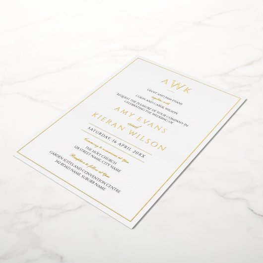 Invitation En Aluminium Monogramme classique simple et élégant Mariage or (Rotation)