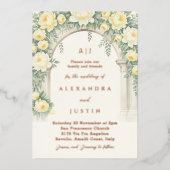 Invitation En Aluminium Monogramme Crème Jaune Arc Floral Mariage (Recto)
