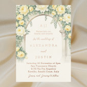 Invitation En Aluminium Monogramme Crème Jaune Arc Floral Mariage