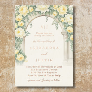 Invitation En Aluminium Monogramme Crème Jaune Arc Floral Mariage