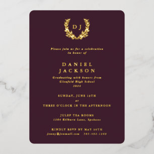 Invitation En Aluminium Monogramme de Bourgogne + Laurel Wreath Graduation