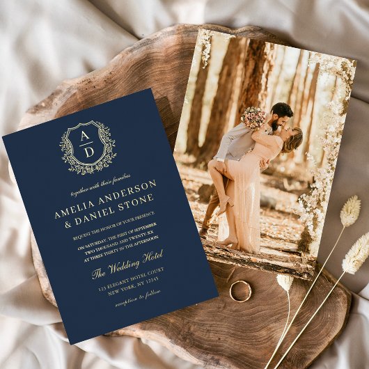 Invitation En Aluminium Monogramme de cime dorée moderne Mariage photo