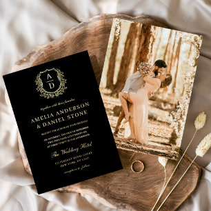 Invitation En Aluminium Monogramme de cime dorée moderne Mariage photo