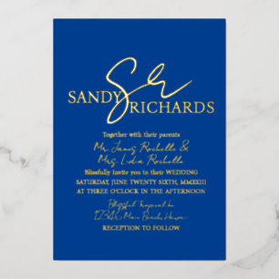Invitation En Aluminium Monogramme de couples bleu or mariage