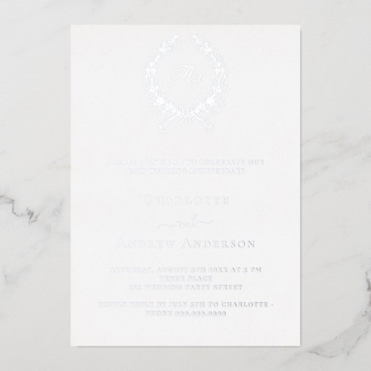 Invitation En Aluminium Monogramme de couronne d'argent 25e anniversaire d (Recto)