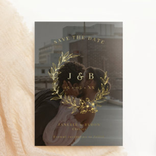 Invitation En Aluminium Monogramme de couronne d'or Floral Photo Enregistr