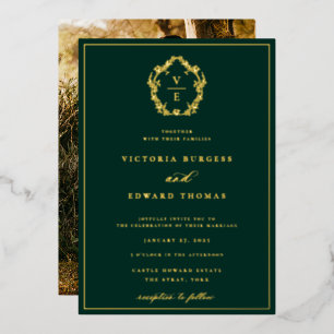 Invitation En Aluminium Monogramme de crête d'or vintage Photo Mariage