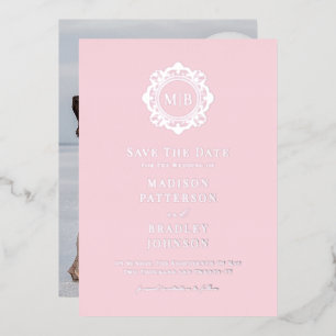 Invitation En Aluminium Monogramme de Fleurs Orné avec Photo de Mariage En
