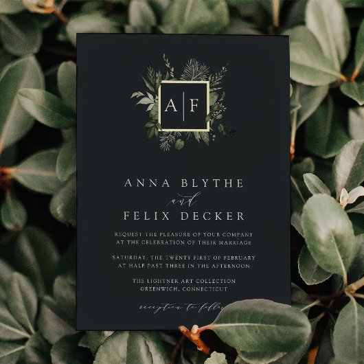 Invitation En Aluminium Monogramme de l'hiver | Mariage botanique