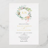 Invitation En Aluminium Monogramme de mariage floral de verdure de roses e (Recto)