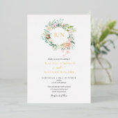 Invitation En Aluminium Monogramme de mariage floral de verdure de roses e (Debout devant)