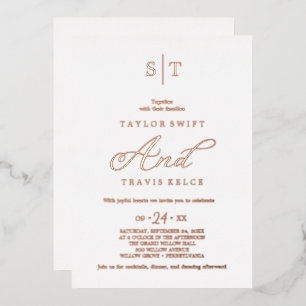 Invitation En Aluminium Monogramme de mariage moderne écriture feuille d'o