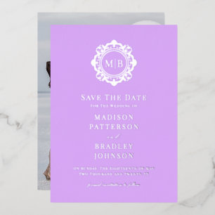 Invitation En Aluminium Monogramme de photo de mariage florale ornée Enreg