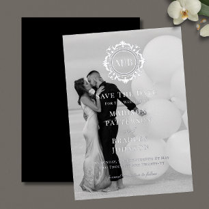 Invitation En Aluminium Monogramme de photo de mariage florale ornée Enreg