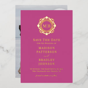Invitation En Aluminium Monogramme de photo florale ornée Enregistrer la d