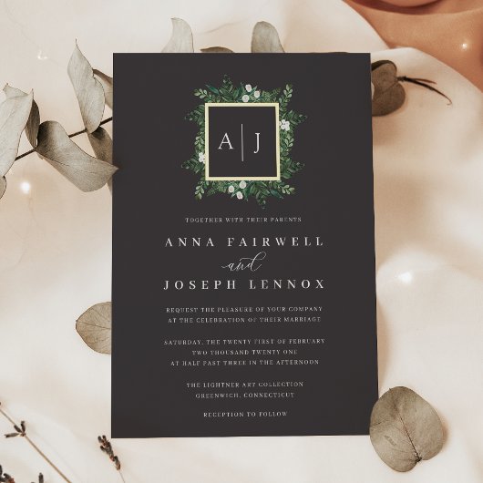Invitation En Aluminium Monogramme de serre | Mariage botanique vert